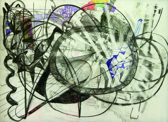 Christoph Mayer, MIT DEN AUGEN EINER GOTTESANBETERIN, 2019, 30x40cm, Kohle,Bleistift, Kugelschreiber auf Papier, GalerieHeikeCurtze (4)