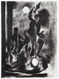 © Uwe Wittwer, Figurine.Mirror, 2019, fusain sur papier, 77x57 cm, courtesy Galerie C