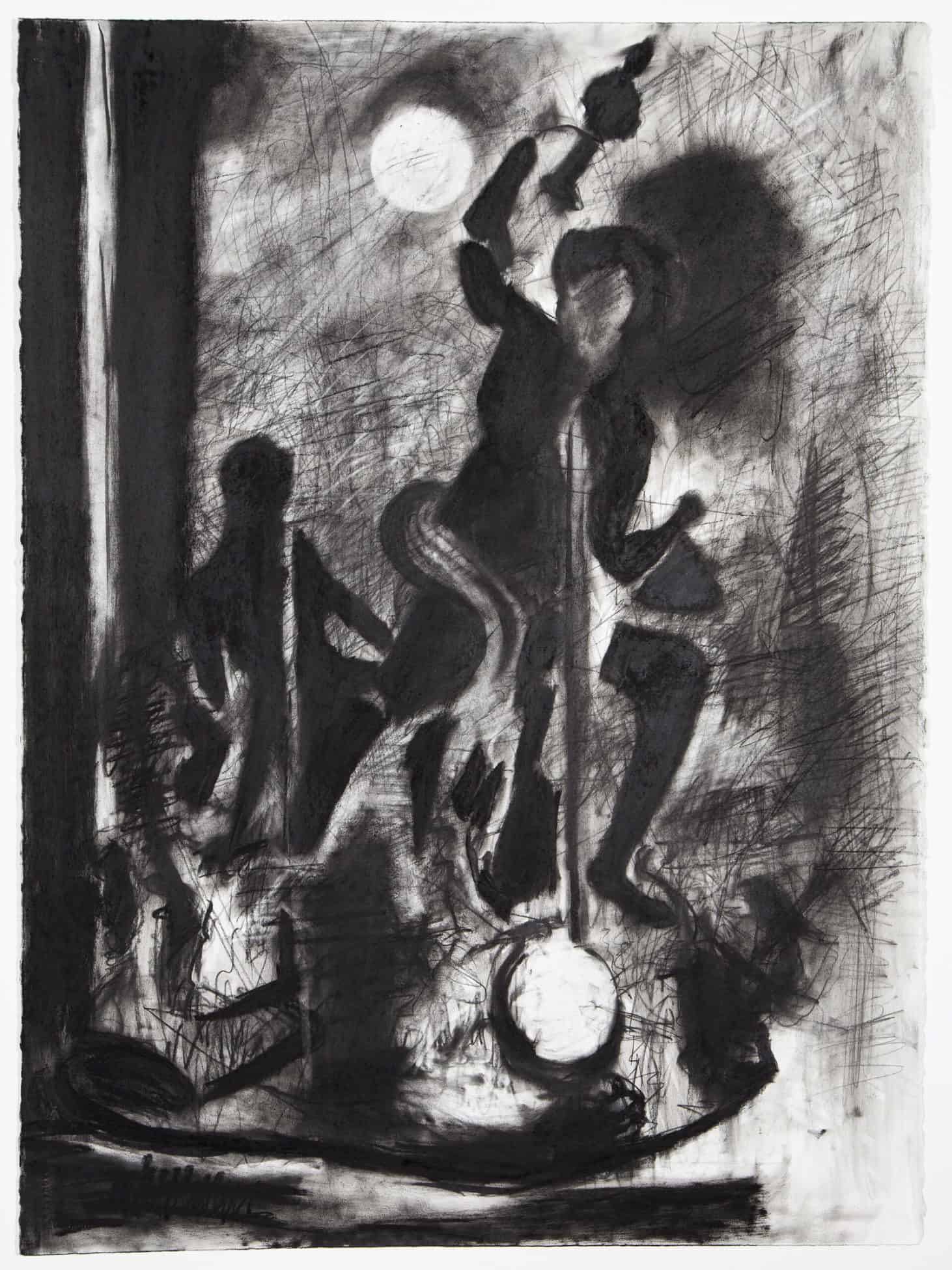 © Uwe Wittwer, Figurine.Mirror, 2019, fusain sur papier, 77x57 cm, courtesy Galerie C