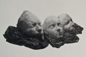 Cassius Baron, Three Heads, 2022, plomb et graphite sur papier, graphite and lead on paper, 60 x 90 cm, courtesy artiste ©CassiusBaron 2