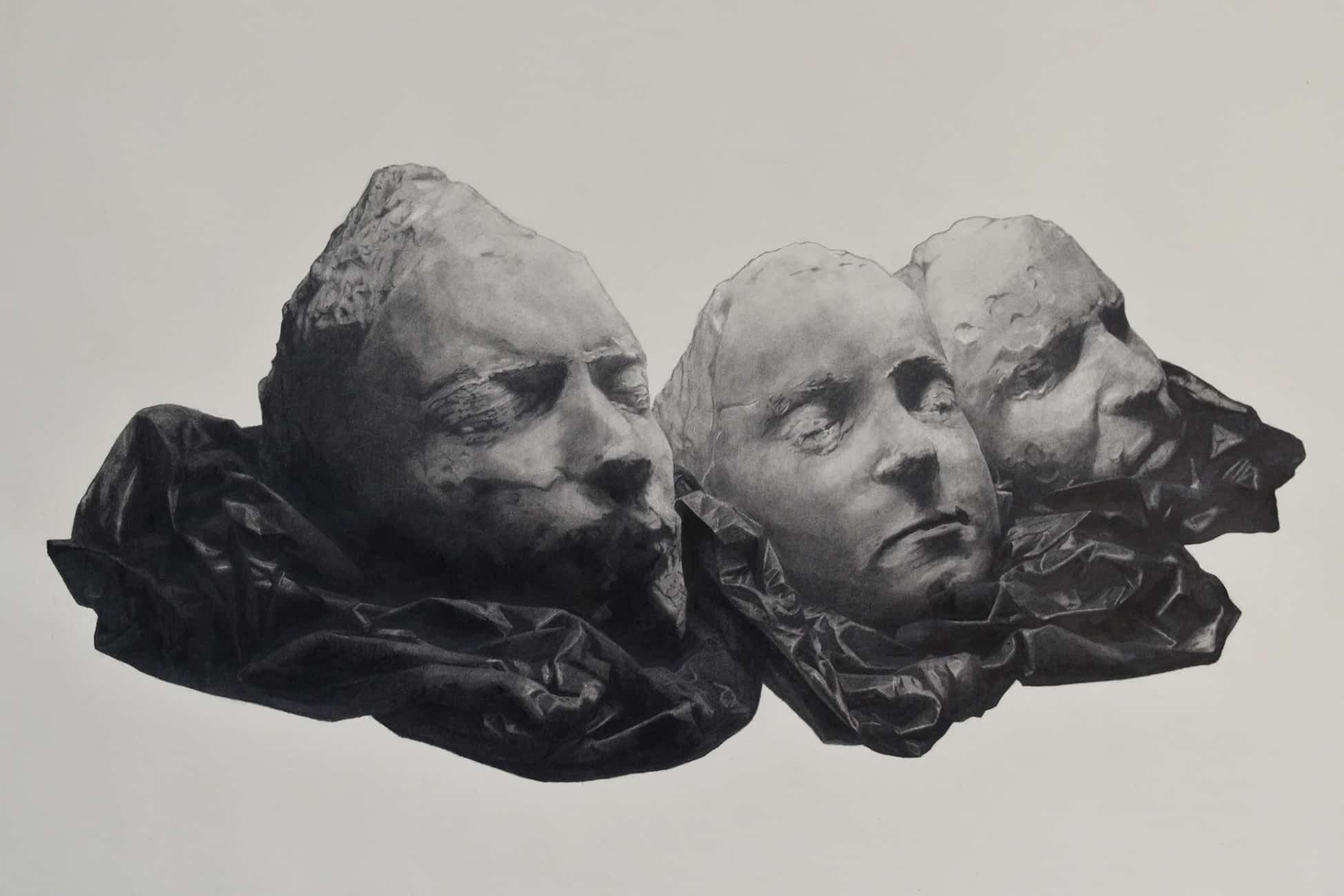 Cassius Baron, Three Heads, 2022, plomb et graphite sur papier, graphite and lead on paper, 60 x 90 cm, courtesy artiste ©CassiusBaron 2
