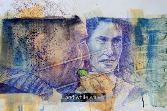 Tereza Lochmann, And White Wine, 2020, stylo bille et acrylique sur papier, ballpoint pen and acrylic on paper, 32 x 48 cm, courtesy artiste, ©TerezaLochmann