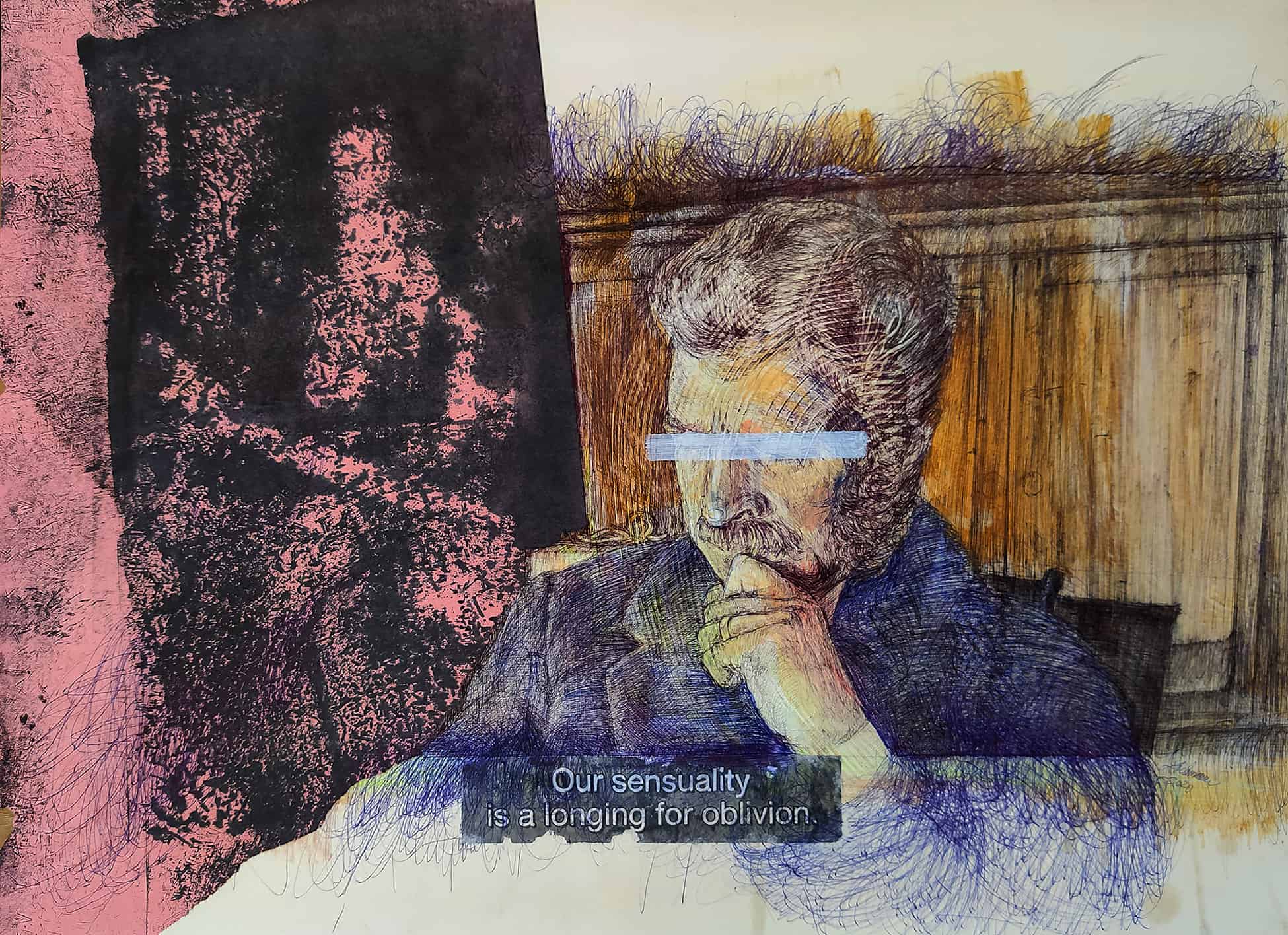 Tereza Lochmann, Il Gattopardo, 2020, stylo bille, collage et acrylique sur papier, ballpoint pen, collage and acrylic on paper, 35 x 48 cm, courtesy artiste, ©TerezaLochmann copy