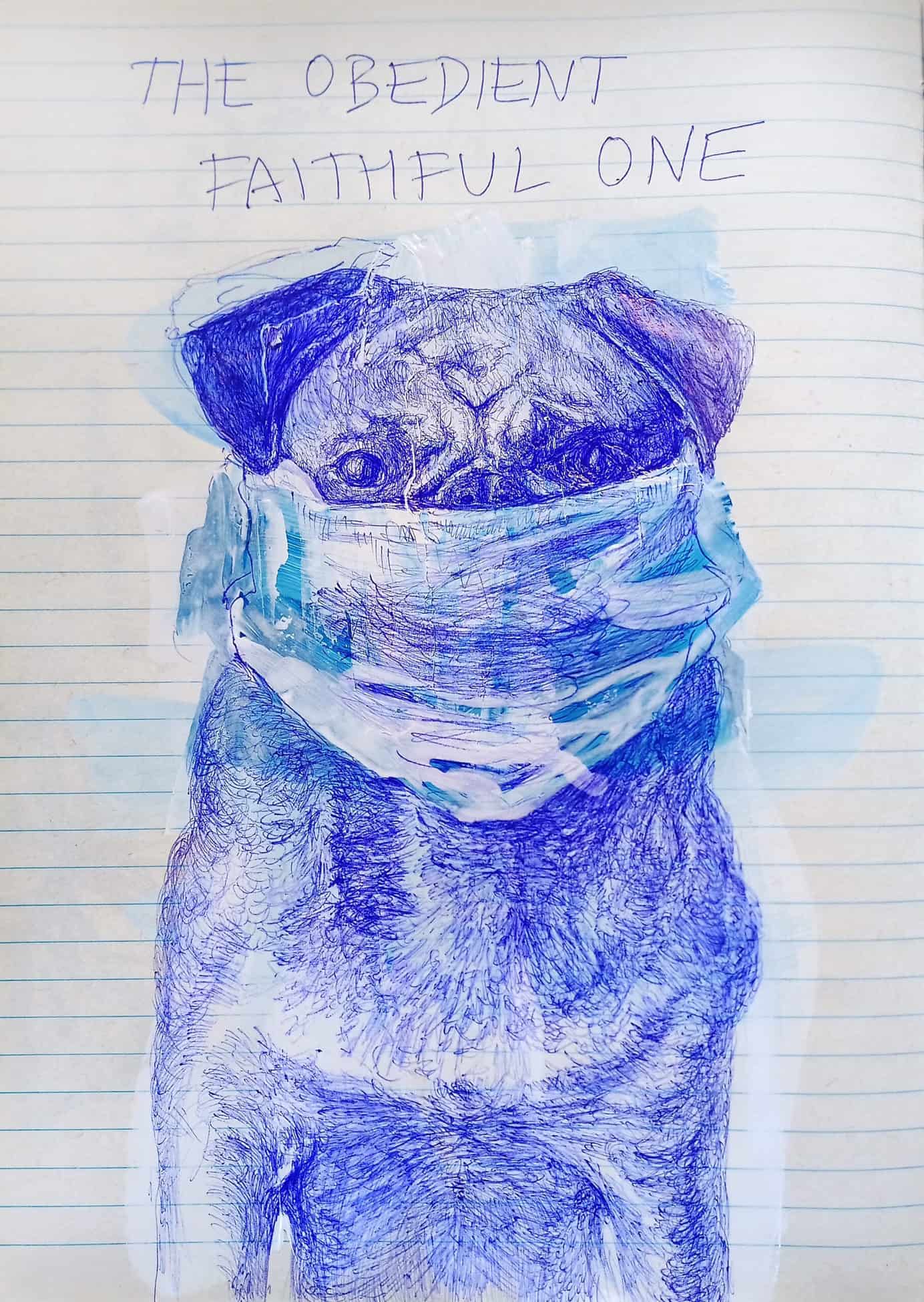 Tereza Lochmann, The obedient faithful one, 2020, stylo bille et acrylique sur papier, ballpoint pen and acrylic on paper, 30 x 20 cm, courtesy artiste, ©TerezaLochmann