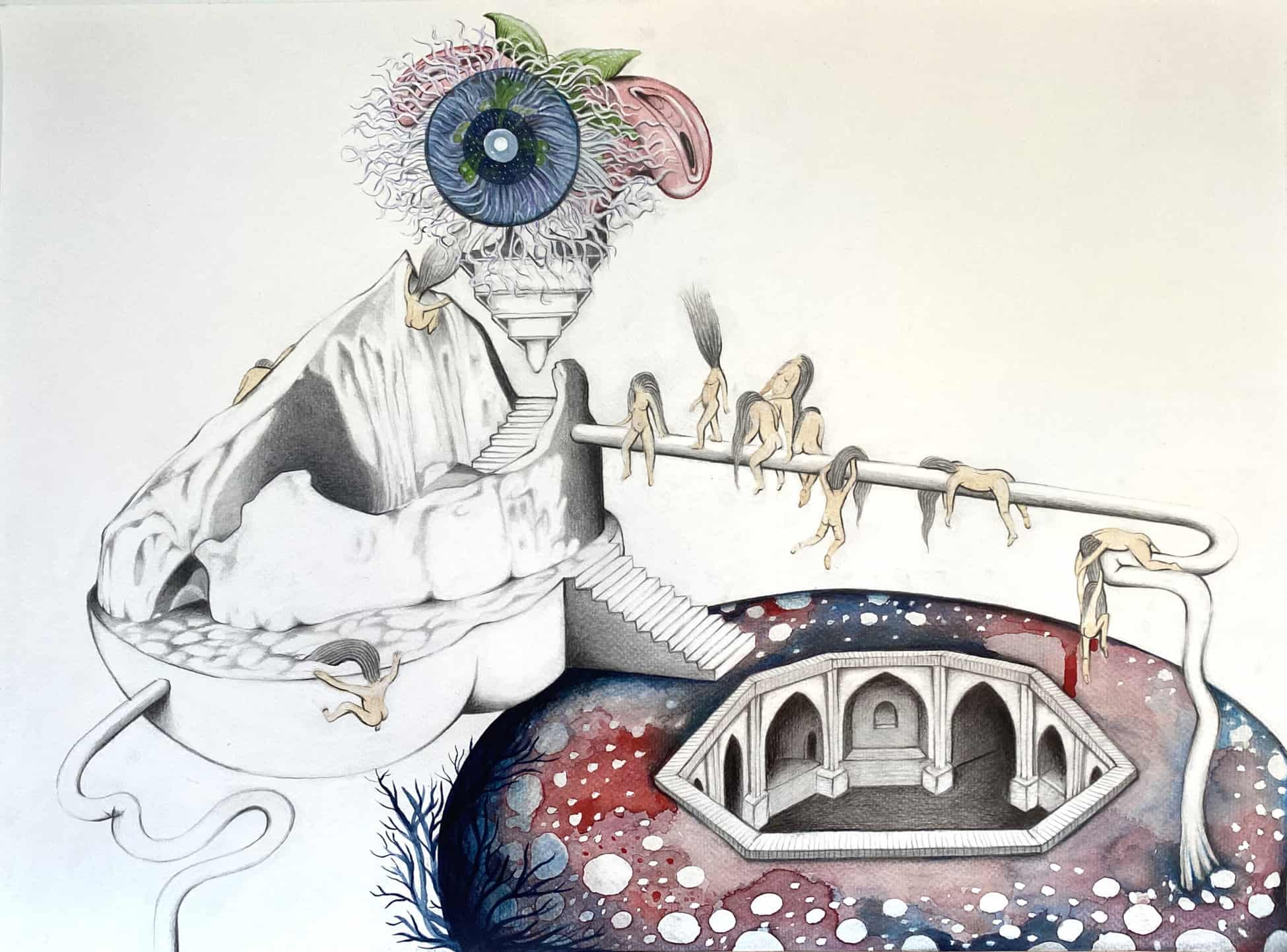 Elika Hedayat, Les dépossédées, 2022 technique mixte, 36 x 48 cm,Courstesy de l'artiste et de la galerie Aline Vidal
