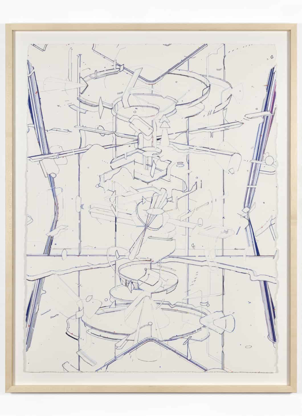 Keita Mori, « Bug report (Booster) » BR_19_11_29, 2019, fil de coton, de soie et de cuivre sur papier, 76 x 56 cm © Courtesy de l’artiste et de la galerie Catherine Putman