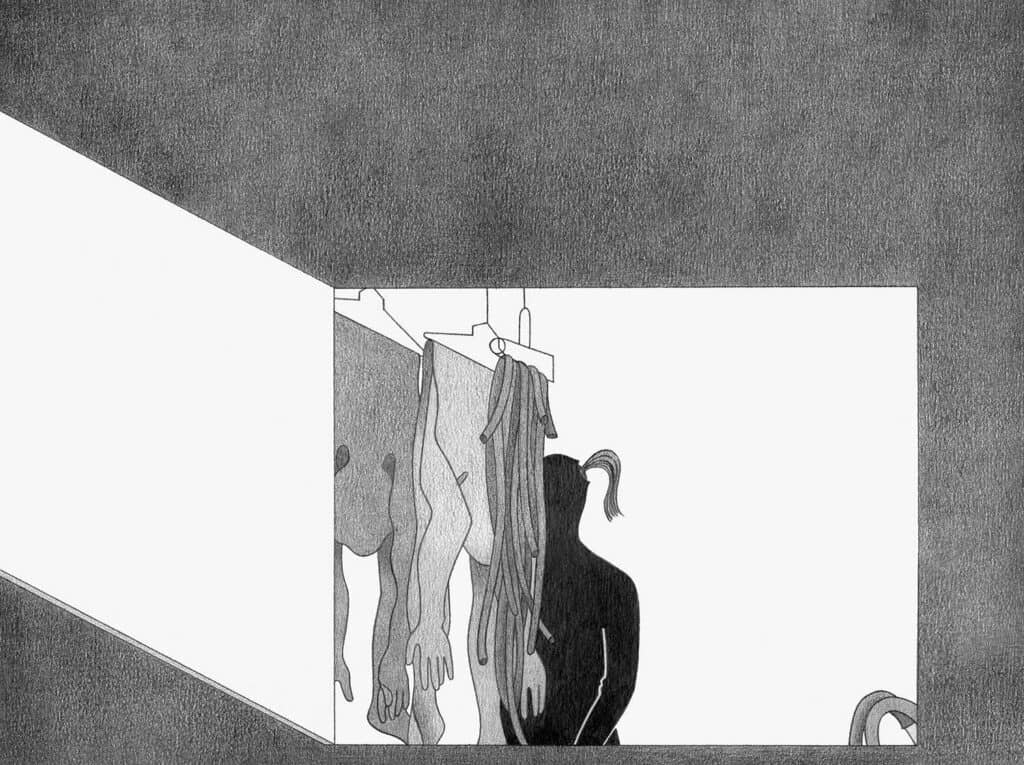 Louise Aleksiejew, Placard (Kogelnik), 2020. Graphite sur papier Canson, 24 x 32 cm © Collection Frac Picardie