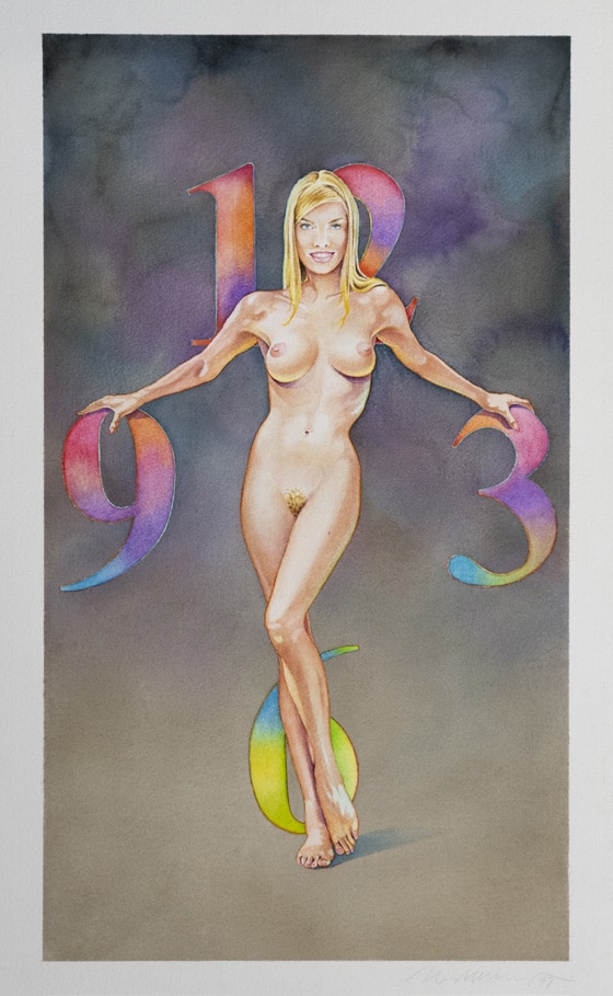 Mel Ramos, Tammy Time, 1997. Aquarelle sur papier, 76,2 x 48,2 cm © Courtesy Galerie Patrice Trigano, Paris